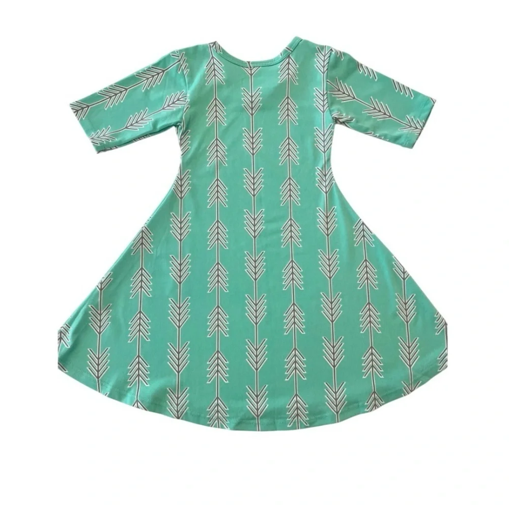 LuLaRoe Teal Arrow Pattern Kids Dress Girls 2T Soft & Stretchy